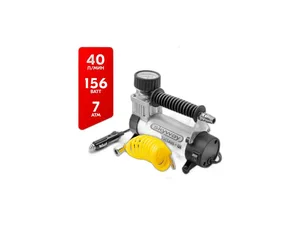 Компрессор металлический 30л/мин, 12В, до 7атм., в прикуриватель+ от АКБ с крокодилами+съёмный витой щланг, уп. кейс (ТИТАН-01), артикул S02001014