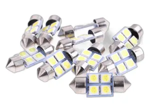 Автолампа диод T11(C5W) 12V 4 SMD диода c цоколем 31мм. 1-контактная белая, салон, номер(S08201170), артикул SJ-4SMD-5050-31MM-SJ