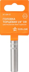Головка торцевая 1/4" DR шестигранная глубокая 10 мм AT-S14-15, артикул 0-AT-S14-15