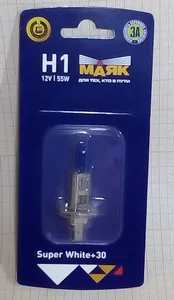 Автолампа H1, 12V 55W, цоколь P14.5s Super White+30% (блистер). 52120SW/BL "МАЯК"