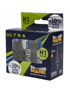 Автолампа H1, 12V 55W, цоколь P14.5s Super White + 30% ULTRA. 82120SW+30 "МАЯК"