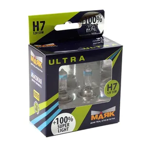 Автолампа H7, 12V 55W, цоколь PX26d Super Light +100% ULTRA. 82720SL+100 "МАЯК"