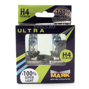 Автолампа Н4, 24V 75/70W P43t Super Light +100% ULTRA (2 шт). 84430SL+100 "МАЯК"