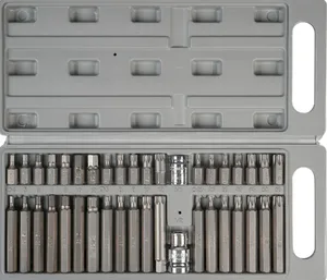 Бита вставка TORX, SPLINE, HEX 3/8", L=30мм. и L=75мм. с держателем бит 1/2" и 3/8" DR, к-т 40шт., уп. кейс AIRLINE — ракурс 1