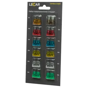Предохранители плоские LECAR НОРМ (к-т 12 шт : 5А; 7,5А; 10А; 15А; 20А; 25А; 30А), артикул LECAR000010503