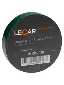 Изолента LECAR 15 мм × 20 м белая, артикул LECAR-0000930-06